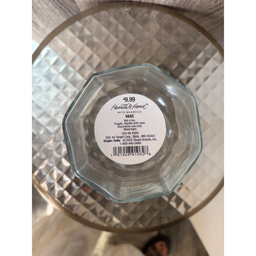 Octagonal Clear Glass Bottle Vase - Hearth & Hand with Magnolia - NEW - Picture 5 of 7